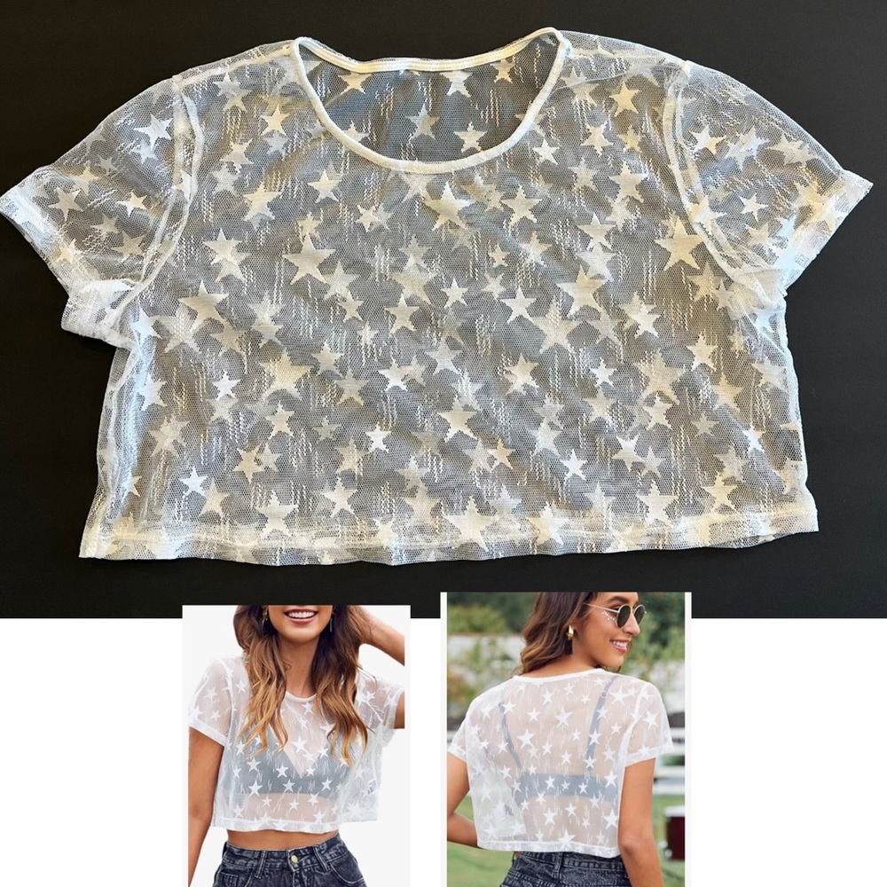 White Star Mesh Crop Top